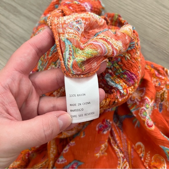 Nicole Miller Orange Paisley Smocked Wide Leg Pants Girls XL - Picture 6 of 8